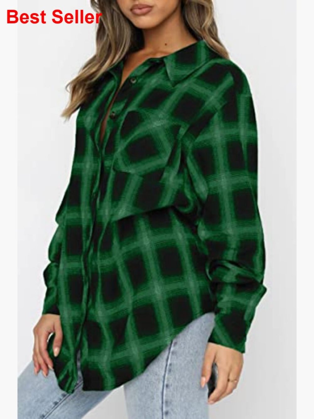 Oversized Button Down Flannel Shacket Long Sleeve Plaid Blouse Business Casual - Picture 5 of 7